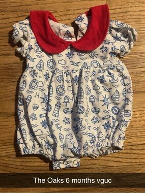The Oaks Nautical-Print Baby One-Piece with Red Collar